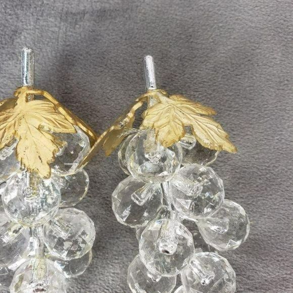 3 Lucite Faceted Grape‎ Clusters Clear Acrylic Vintage Mid Century on Gold Wire - Picture 5 of 7
